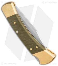 Knife Haven Shop -Knife Haven Shop Buck 110 Auto Brushed Micarta Brass BHQ 88783 er side