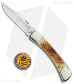 Buck Knives Buck 110 Lockback Folding Knife White Bone (3.75" Satin) -Knife Haven Shop Buck 110 NS White Bone Clip BU110BNSSM4 BHQ 85121 jr bottlecap