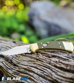 Buck Knives Buck 112 Exclusive Automatic Knife Green Micarta/Brass (3" Satin) -Knife Haven Shop Buck 112 Exclusive Automatic Knife Green Micarta Brass Satin BHQ 101545 kp log web