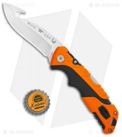 Buck Knives Buck Pursuit Pro Large Lockback Guthook Knife Black/Orange (3.5" Satin) -Knife Haven Shop Buck Pursuit Folding Pro Large Guthook BHQ 115702 jr bottlecap